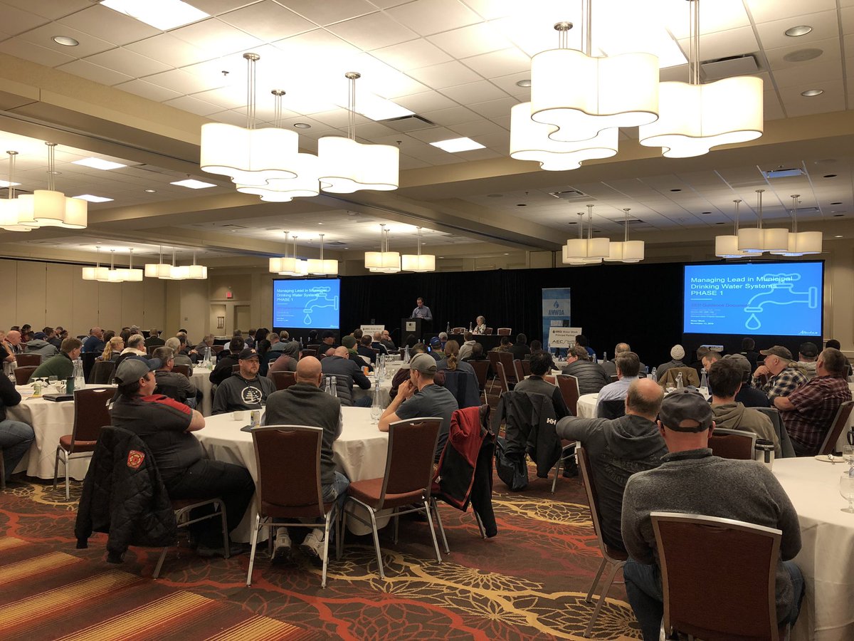 awwoa's tweet photo. A full house as Lyndon Gyurek and Debra Long from Alberta Environment & Parks outline the new Lead Guidance Document at #WaterWeek2019 https://t.co/SQOrIBkT7P