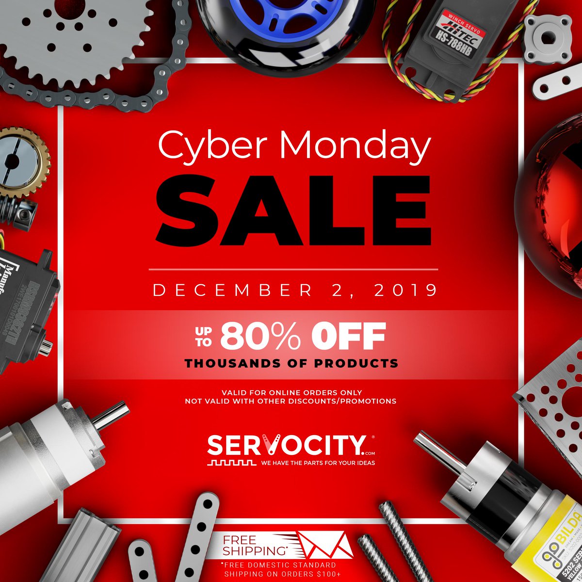 ServoCity's tweet image. #CyberMonday came early!  We&apos;re giving away 3 $50 ServoCity Gift Certificates! Simply retweet this post by tomorrow 9am &amp;amp; you&apos;re entered to WIN! servocity.com