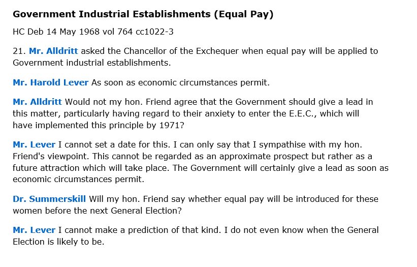 26. By this time, the EEC was already setting the equal pay standard. It was cited in the United States Equal Pay Act debates, Article 119 had been used to interpret Italian law in the Perego vs Marzotto trial, and its existence was now a compelling argument in the UK.