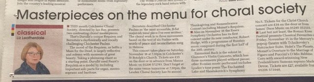 There is a lot of #ClassicalMusic about this weekend as featured a recent column in the <a href="/TheGazette/">The Gazette</a> &amp; #Essex County Standard. Just saying <a href="/colchesterchoir/">Colchester Choral Society</a> <a href="/essexsymphony/">Essex Symphony Orchestra</a> <a href="/RomanRiverMusic/">Roman River Festival</a>  Other concerts are available!