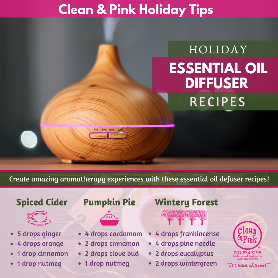 CleanandPink901's tweet photo. Get into the holiday spirit with these soothing essential oil recipes! 

#AScienceNotAChore #CleanAndPink #essentialoils https://t.co/E4h8p1AjzP