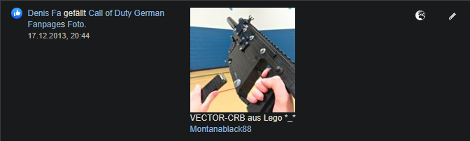dpxdenis's tweet photo. Ich höre aktuell das Hörbuch von @MontanaBlack und mir ist aufgefallen das ich seinen Kanal damals über die gennante COD German Fan Page auf Facebook gefunden habe :D
Laut Facebook ist dies hier der letzte älteste aktive Post den ich damals geliked habe. Man ist es lange her... https://t.co/mR1Af3zG8I