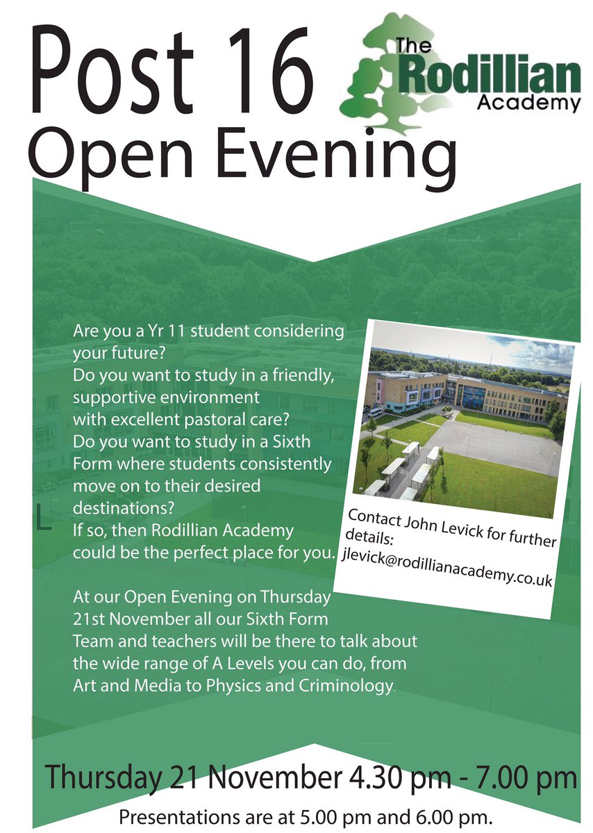 Rodillian_Ac's tweet photo. We look forward to meeting you at our Post 16 open evening on Thursday 21st November. #sixthform #furthereducation #ALevel #post16 #rodillian https://t.co/6Q49lRwaS9