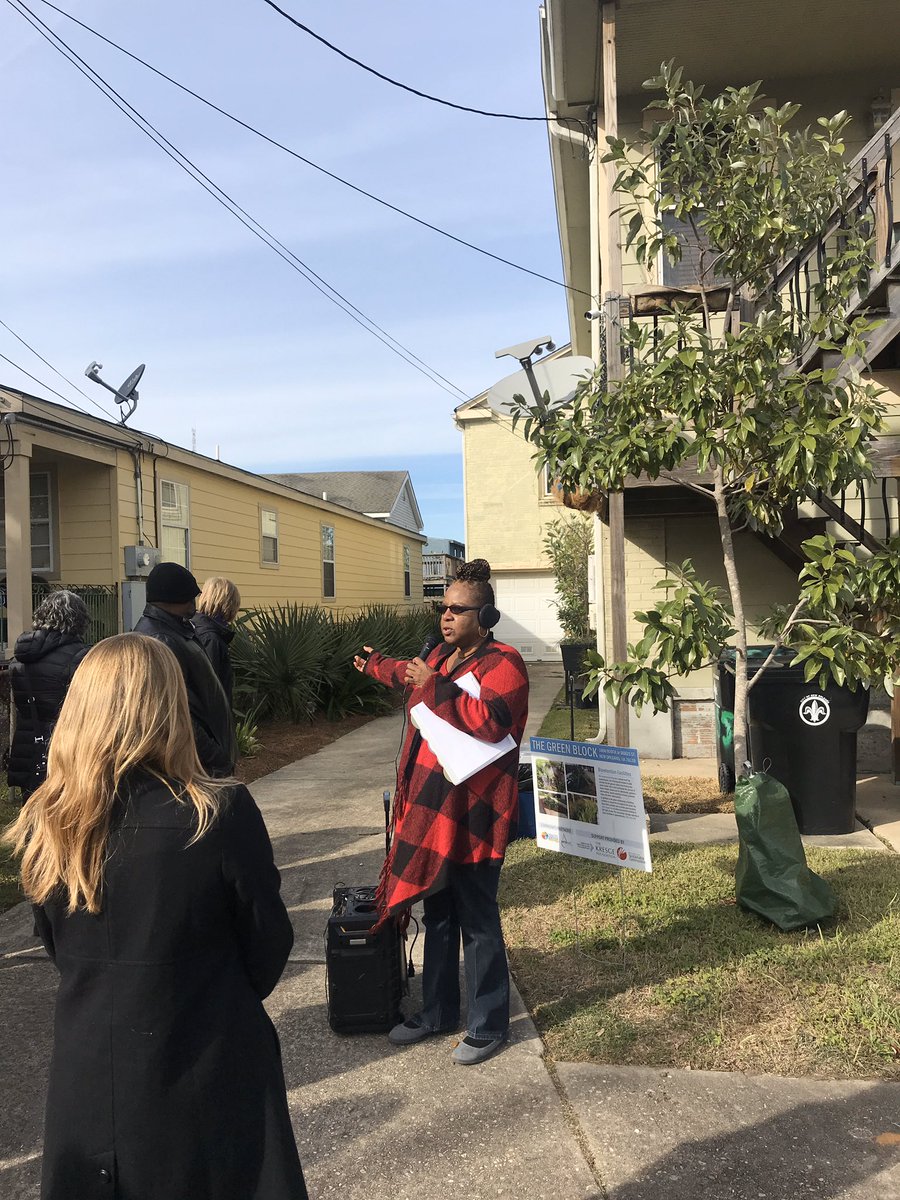 The Green Block! An amazing block of rain barrels, permeable pavers, french drains and other  #greeninfrastructure in  #NewOrleans style that collectively save 2880 gallons of water each rain event.  @kresgefdn  @GNOFoundation