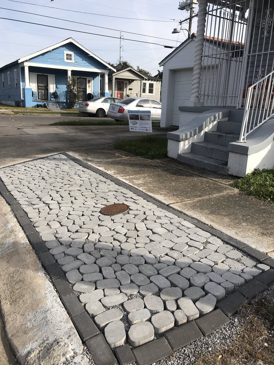 The Green Block! An amazing block of rain barrels, permeable pavers, french drains and other  #greeninfrastructure in  #NewOrleans style that collectively save 2880 gallons of water each rain event.  @kresgefdn  @GNOFoundation