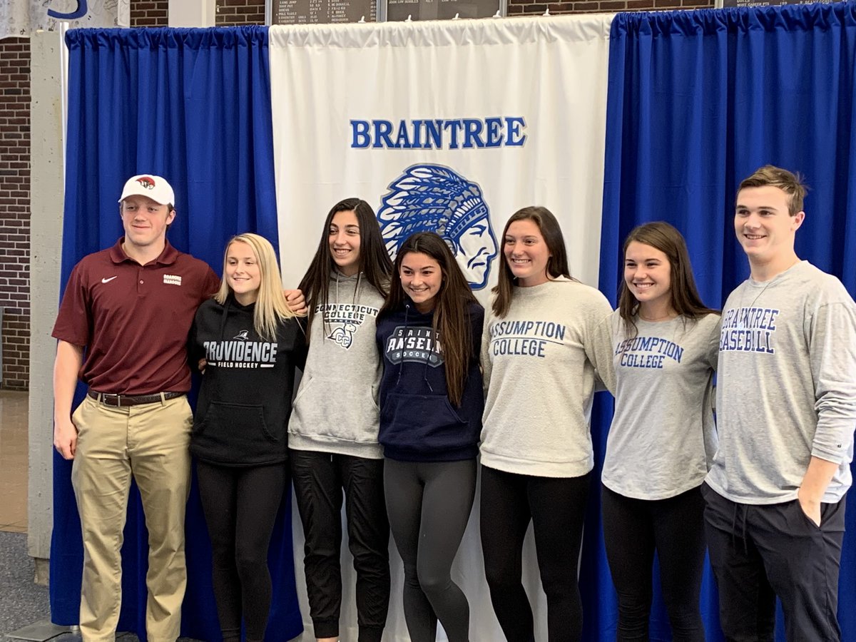 BraintreeHigh's tweet photo. Here is this year’s first group of BHS student-athletes who today signed letters of intent to play sports at the college level - so proud of their years of hard work and the example that they have set! https://t.co/mOKWYwtjb9