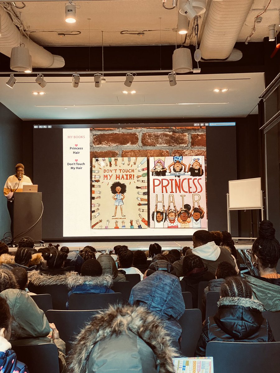 PS67Brooklyn's tweet photo. Our kindergarten-1st grade scholars @Center4Fiction today where author Sharee Miller. Sharee Miller is the author of “Don’t touch my hair”. https://t.co/e1t655uDo9