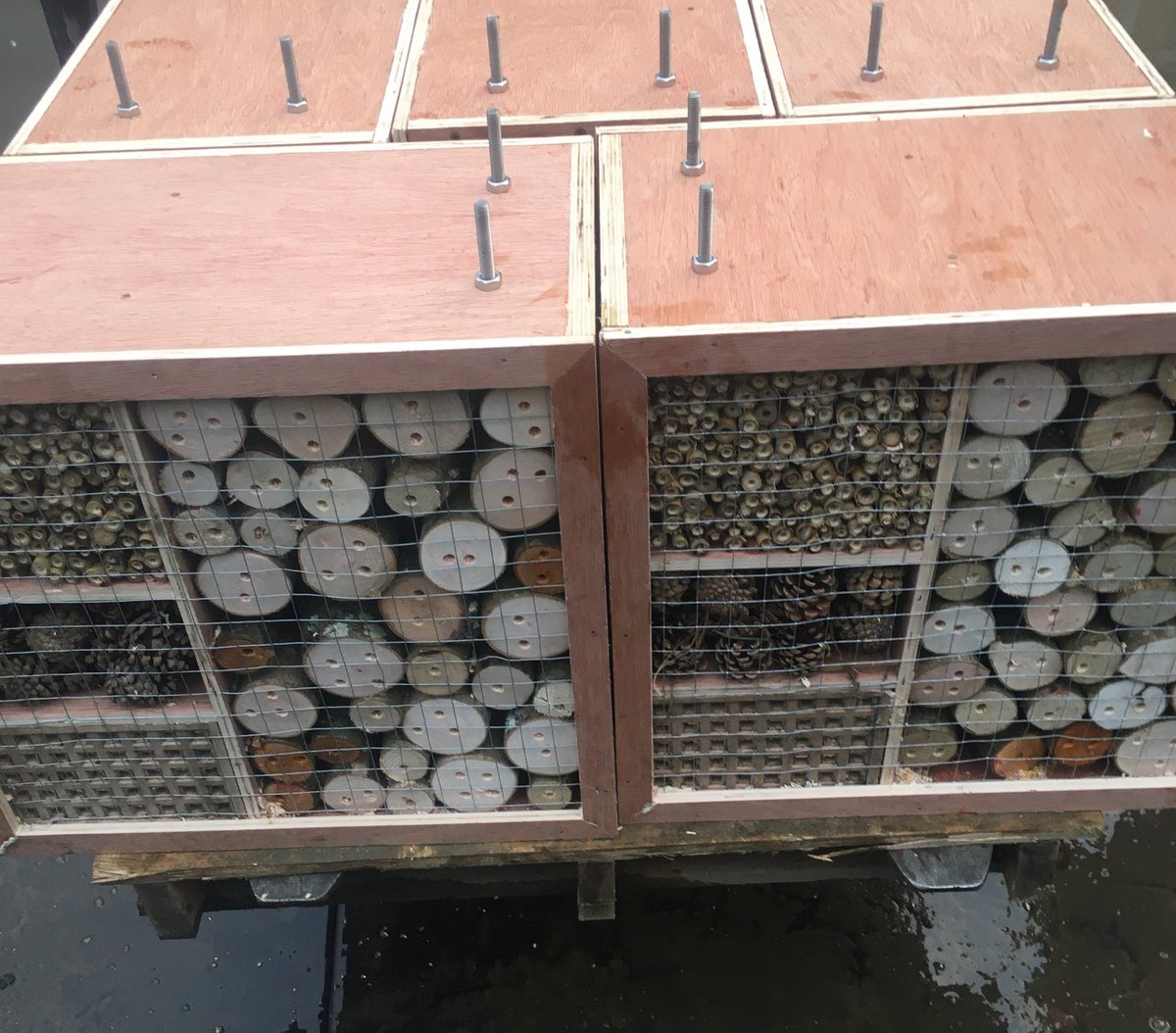 urbangreeningco's tweet photo. Next consignment of bee hotels we have built being delivered to the nine elms/battersea power station development. Five of many bee hotels we have created over recent months #beehotel๐ #beehotels #elitelandscapes #stwilliams #berkeleygroup #batterseapowerstation https://t.co/AJj7joj1oY