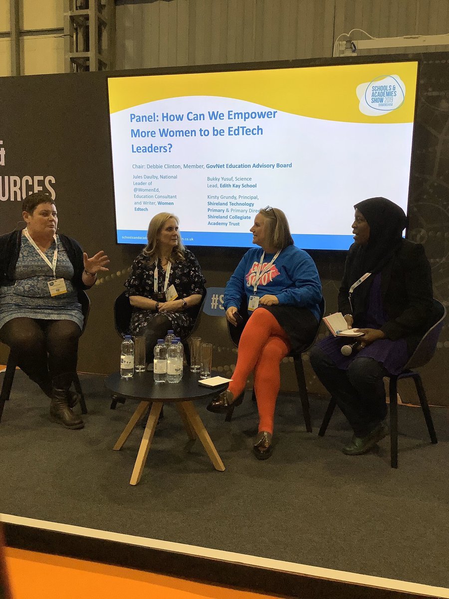 WomenEd_Tech's tweet photo. Thanks to @jodieworld for this photo. @WomenEd_Tech panel discussing how to encourage more women into #EdTech leadership - from left to right
@AcademyCEO @KirstyGrundySTP @JulesDaulby @rondelle10_b
Thanks for inviting us #SSAShow19 https://t.co/ZpzFzId2sn