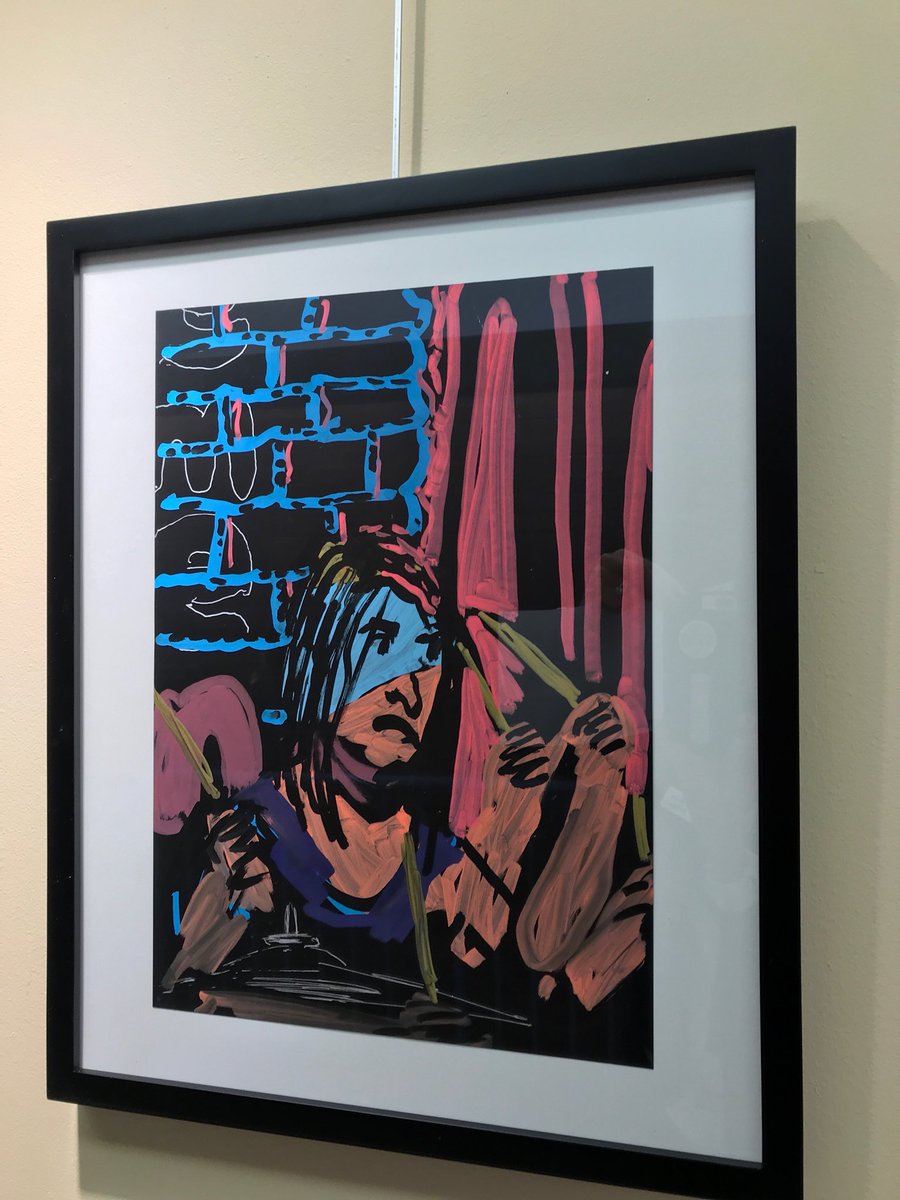 Delbarton's tweet photo. Thank you to these @Delbarton Arts Council volunteers for, this morning, hanging an exhibit of pieces (created using a digital or paint pen on paper) ‘Grimey’s Basement’, by Nashville-based alumni artist/teacher Paul Collins ‘86. #delbartonarts #delbartonalumni #longgreenline https://t.co/lDJTvyVYH4