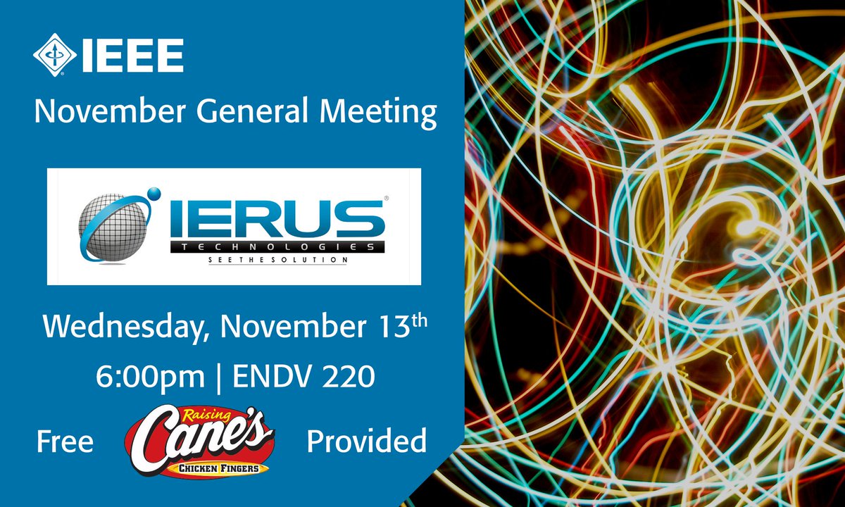 Oklahoma State University IEEE (@osuieee) on Twitter photo This afternoon, we're hosting <a href="/IerusTech/">Ierus Technologies</a> for our last general meeting of the semester.
Join us for a technical keynote, special election, and free Raising Cane's! This afternoon, we're hosting <a href="/IerusTech/">Ierus Technologies</a> for our last general meeting of the semester.
Join us for a technical keynote, special election, and free Raising Cane's!