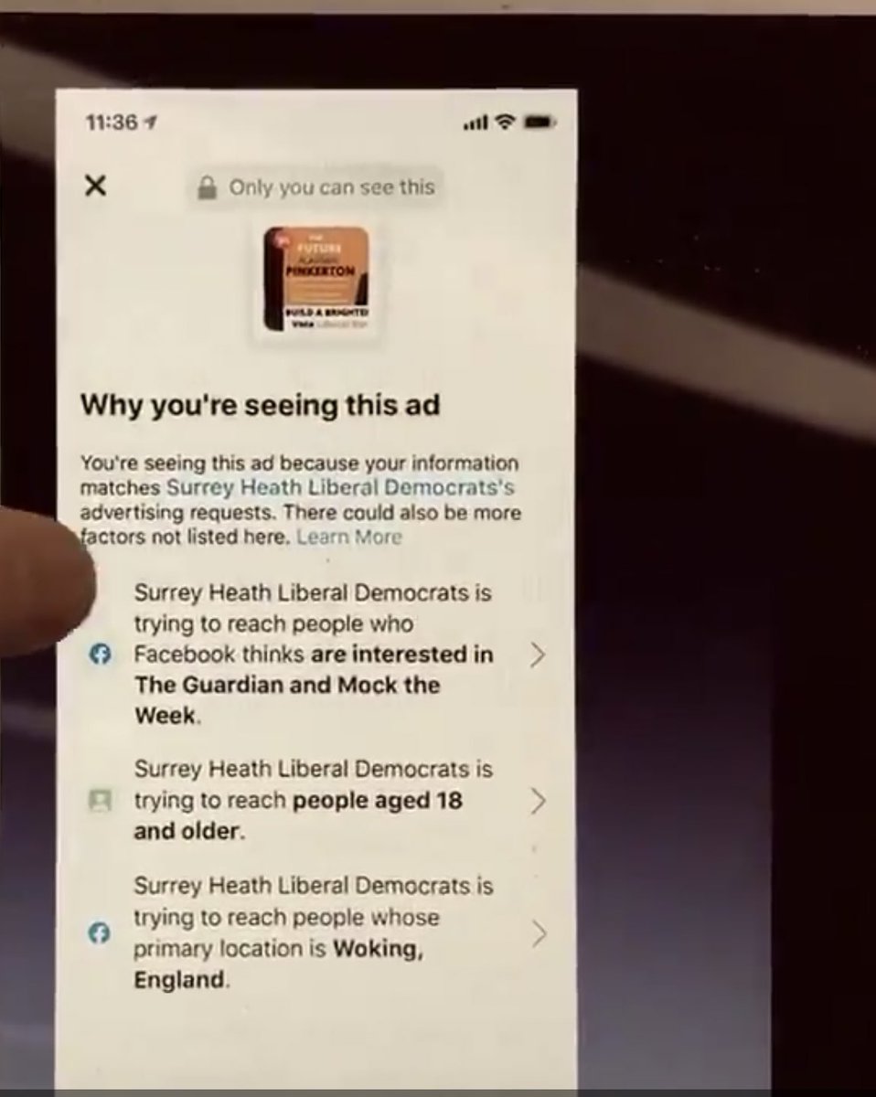 LibDems targeting  @MockTheWeek fans in Surrey Heath on Facebook in an ambitious tilt at the No Deal minister  @michaelgove Surrey Heath from 31k behind in third place... @ruskin147 Election.ads@bbc.co.uk