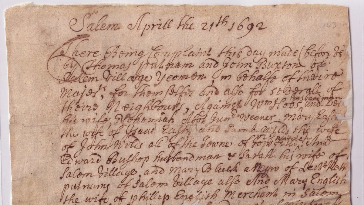 Had a great conversation today with the folks from @PEMLibrary about their Salem Witch Trials collection. So excited that our summer seminar participants will have the opportunity to work with original documents from the 1692 trials #edchat #Salem #Endicott #NEH