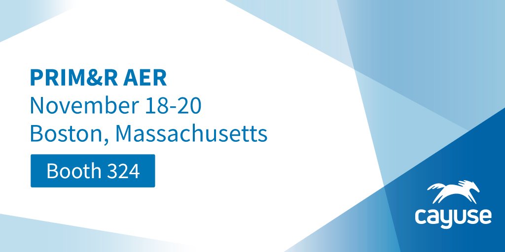 CayuseLLC's tweet photo. We're headed to Boston! Join us next week at booth 324 during @primrconnect's #AER19 to learn about our software solutions for preparing, submitting, and routing studies for approval. https://t.co/RW6HYBWwno https://t.co/FRAy8Lzcjd
