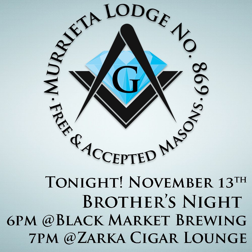 widowssons869's tweet photo. Join us tonight for Brother's Night! 6pm at Black Market Brewing for dinner and continuing the evening at Zarka Cigar Lounge at 7pm. - https://t.co/G95o83xFKS https://t.co/44xnxSaf7S
