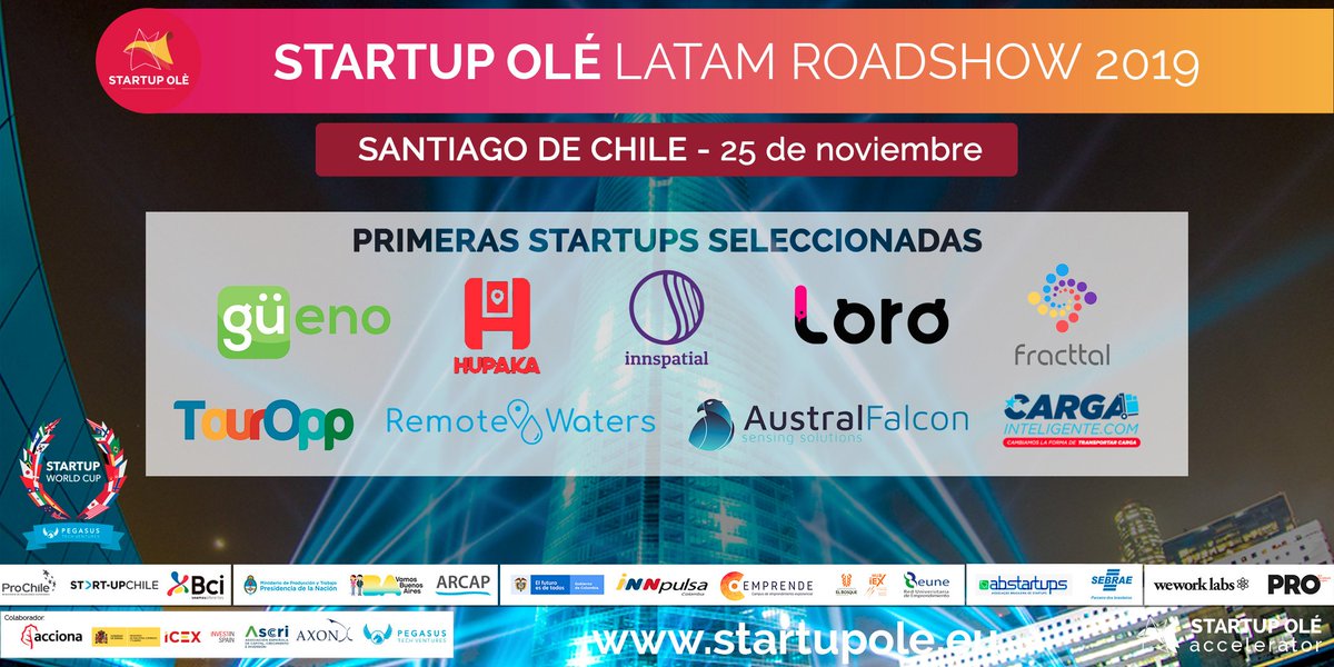 📣 OS PRESENTAMOS A LAS STARTUPS PARTICIPANTES DE STARTUP OLÉ – CHILE 🇨🇱 🚀
🤔¿Cual conseguirá el pase para la “#GranFinale” de San Francisco y podrá optar a $1,000,000 en inversión de Pegasus Tech Ventures? 💰
👉 Registro: bit.ly/320e1l6