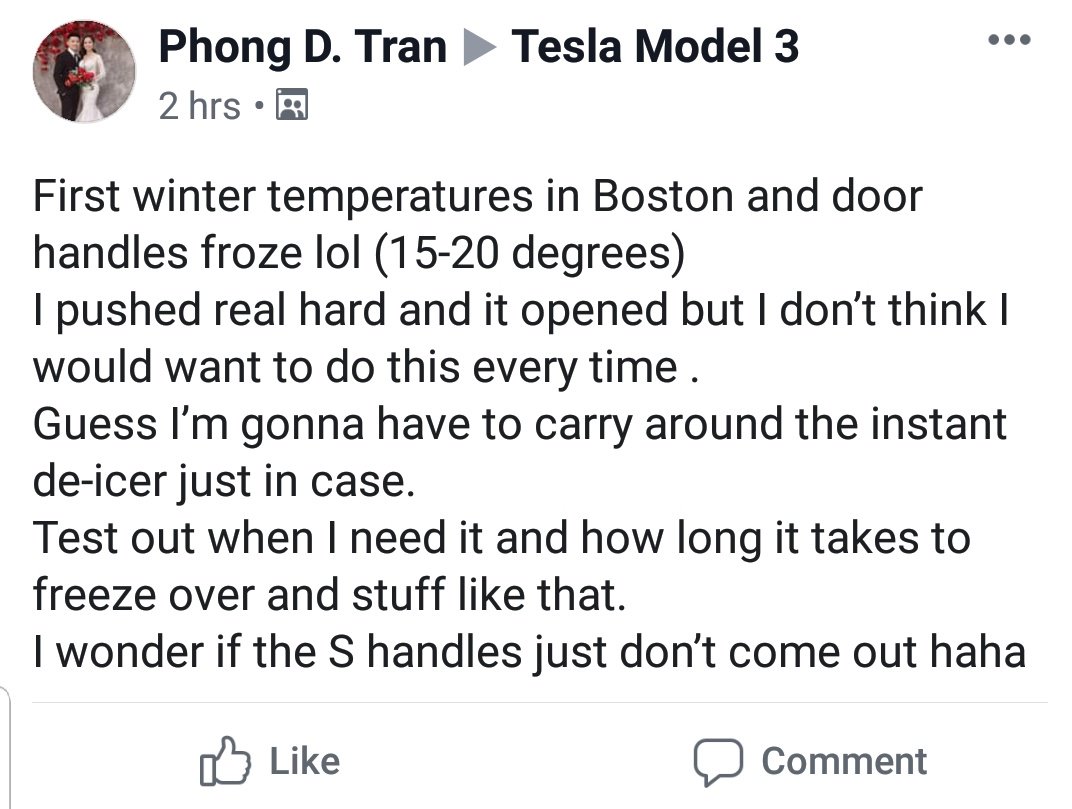 ghost_scot's tweet image. &quot;First winter temperatures in Boston and door handles froze (15-20 degrees).&quot;
#TeslaQualityIssues 
#TeslaColdWeatherIssues 
#Tesla #Model3 #TeslaModel3