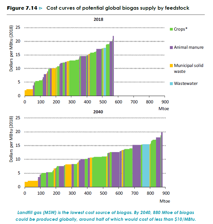 IEA estimates a significant potential for global biogas resource production, equivalent to almost 20% of global natural gas demand.