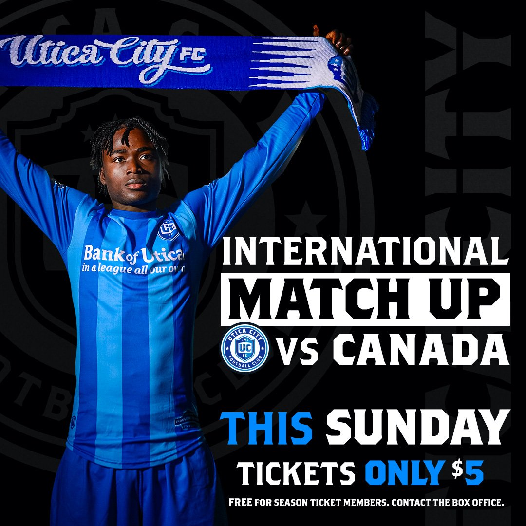 UticaCityFC's tweet photo. It’s an international showdown at the @ADKBankCenter! Don’t miss your first chance to see the boys in blue this Sunday!

Tickets: https://t.co/B0LiC2ZMFl https://t.co/iTKOefIipB