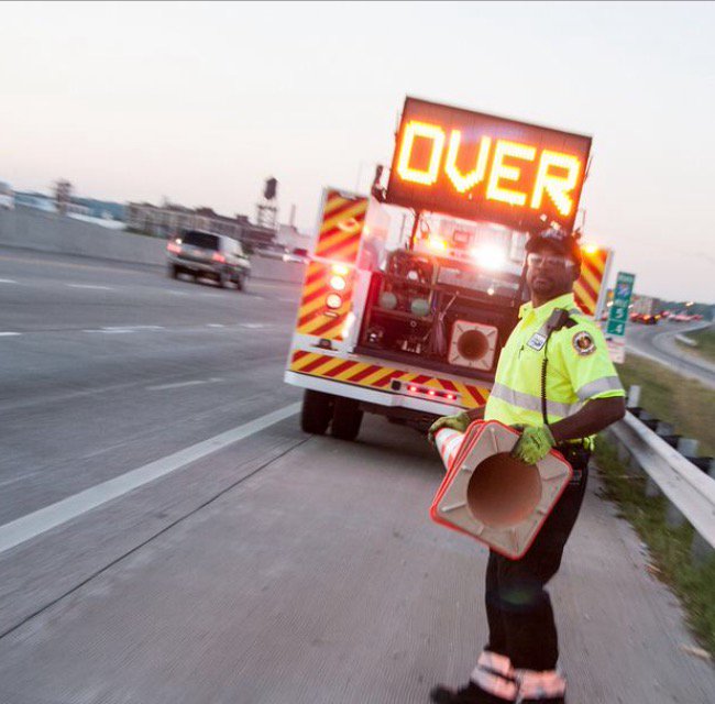 MoDOT_KC's tweet photo. Reminder: It's important to #moveover whenever you approach an emergency vehicle pulled over to the side of the road. Their safety depends on it. Slow down. Move over. #kctraffic https://t.co/mb7A6CML6d