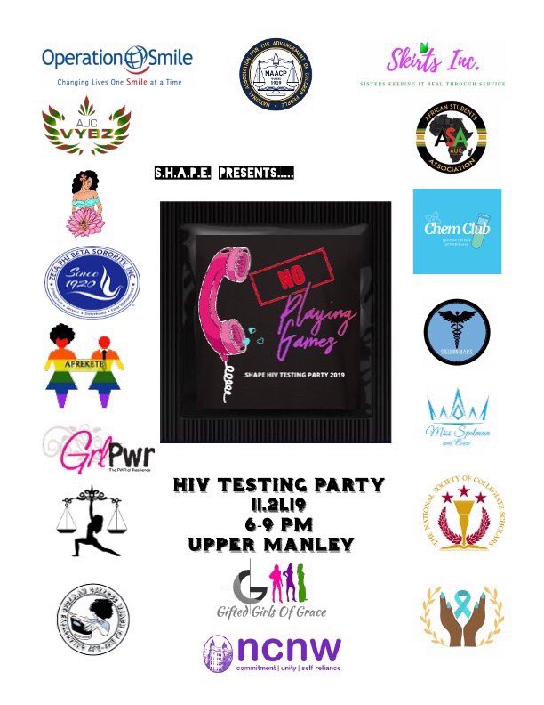 auc_vybz's tweet image. HIV/AIDS Awareness month is in full swing as the semester comes to an end. We hope to see you Thursday, November 21st from 6- 9 pm in Upper Manley! #PlayNoGames #AUC #GetTested #KnowYourStatus #BringAFriend  #HIVtestingParty2019
