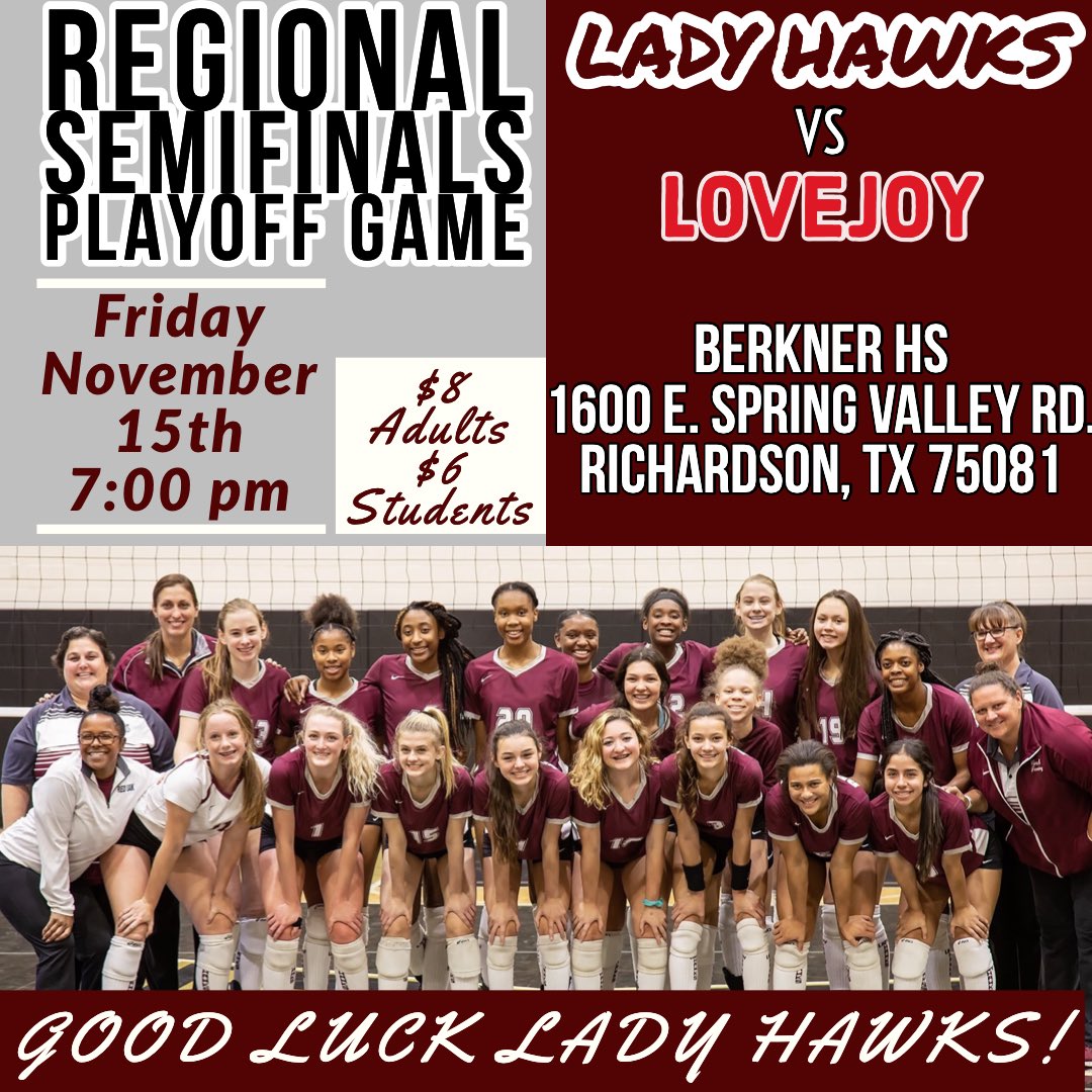 ROLadyHawksVB's tweet photo. Friday’s Regional Semifinals information! Good Luck Lady Hawks! #txhsvbplayoffs #redoak #ladyhawksvolleyball 🏐 https://t.co/Vy0t8VOS28