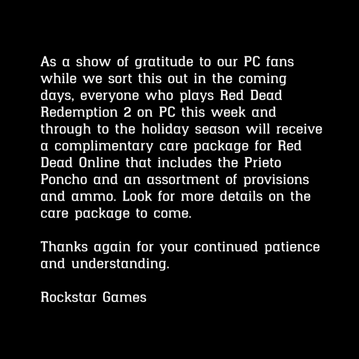 RockstarGames's tweet image. Red Dead Redemption 2 PC Update