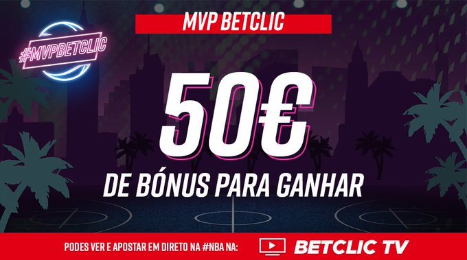 🏀 Vamos descobrir o novo #MVPBetclic! Está a valer 50€ de Bónus e só tens de:

- Dar RT
- Acertar no total de pontos dos Rockets vs. Clippers!

1 palpite por utilizador
Válido até à hora do jogo
Sorteio segunda-feira (pelos utilizadores que acertarem no total de pontos)