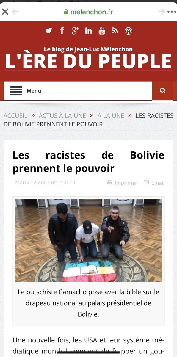 « <a href="/JLMelenchon/">Jean-Luc Mélenchon</a> vos propos sont approximatifs, partiels et de mauvaise foi. » @rene_elio 
Lettre d’un bolivien a Melonchon. #BoliviaNoHayGolpe #BoliviaCoup 
facebook.com/509078137/post…