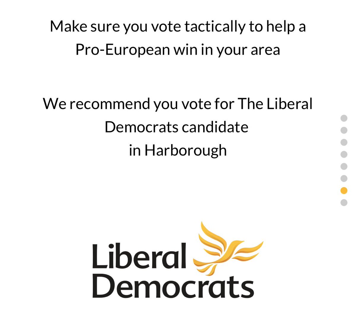LilianeOMG's tweet photo. I got my polling card today and that get voting tactical voting guide is clap trap. The Lib Dems got 10,000 less votes in Harborough last election but that website tells you to vote for them. https://t.co/V7rzKwo05R