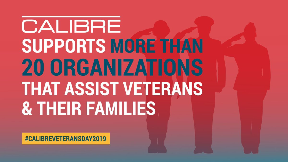 CALIBRE_Systems's tweet photo. @CALIBRE_Systems supports more than 20 organizations that assist Veterans &amp; their families. CALIBRE Celebrates Veterans Day &amp; Honors All Who Have Served Our Country. Happy Veterans Day!

#veterans #veteransaffairs #veteransday #VeteransDay2019 #CALIBREVETERANSDAY2019 https://t.co/3udUaD8lBK
