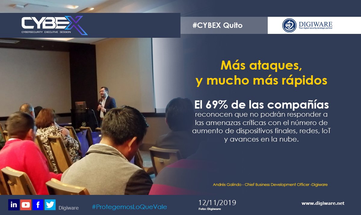 digisoc_mdr's tweet photo. #CYBEX Quito | Permita que su compañía llegue a implementar la #TransformacionDe4ta en sus modelos de negocio. #ciberseguridad - #Ecuador 🤖👉🧐 #Digiware https://t.co/pz4B33pgXG