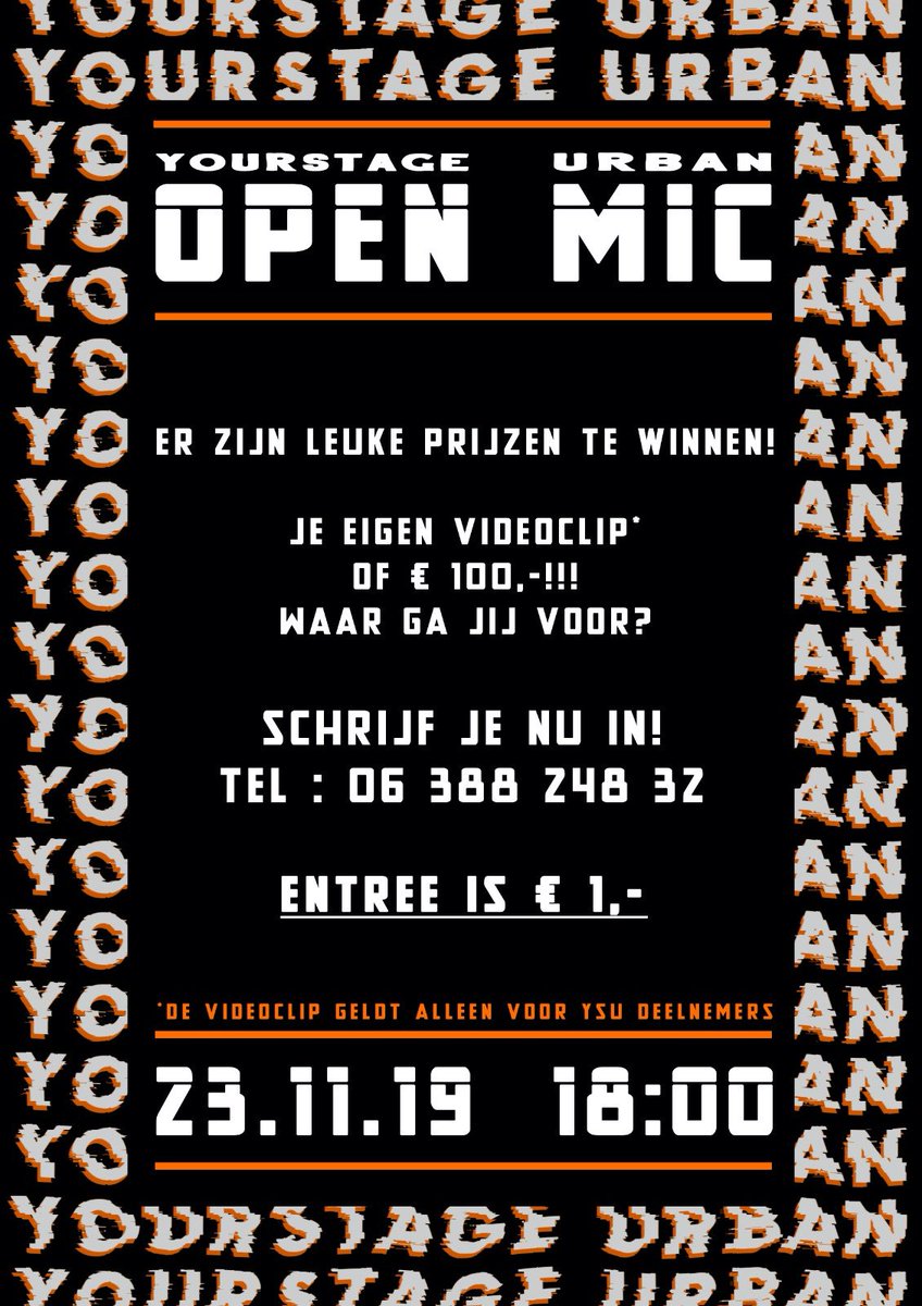 rapclass070's tweet image. Volgende week zaterdag een openmic-night voor iedereen! 18u gaan we open. Het beste optreden van de openmic wint €100,- en deelnemers van YSU maken kans op een videoclip van €1500 euro! Onafhankelijke juryleden die  winnaars uitkiezen. 

Kom langs en drop je demo!