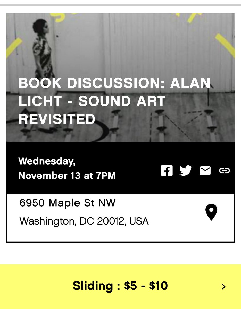 Tonight! Alan Licht discusses his new book “Sound Art Revisited” <a href="/RhizomeDC/">RhizomeDC</a> 7pm with DC musician and record store owner Michael Bernstein &amp; sound artist Peter Blasser, whose exhibition will be on view $5-$10. 6950 Maple St NW. M: Takoma, close to the metro withfriends.co/event/2805584/