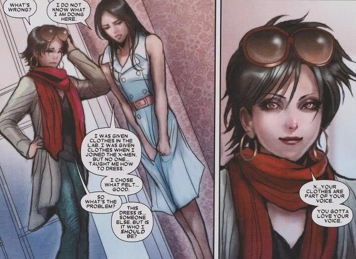 But as a 13 year old kid who hated her body and who hated the clothes she had to wear, I related to Laura very intensely. There’s another scene, about an issue later, where Laura is trying on clothing. She doesn’t know how to choose clothes she likes.