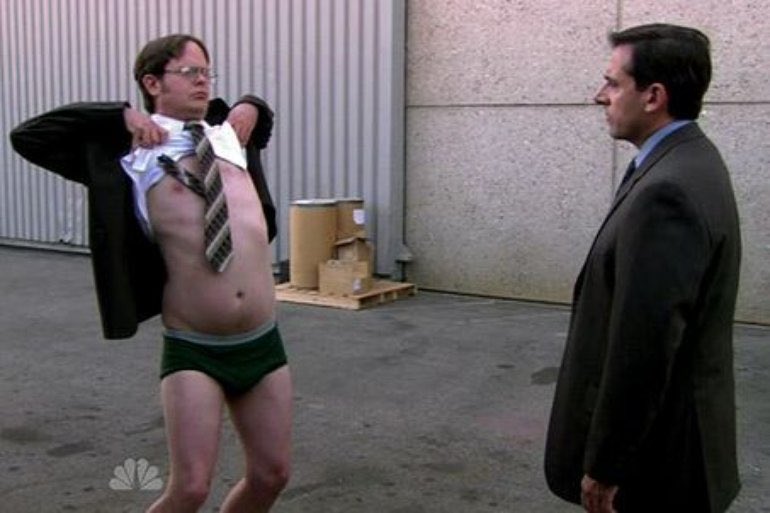 JimHalpert__'s tweet photo. I dream of a day where I am as confident in my body as Dwight is in his https://t.co/W3IdBQrshs