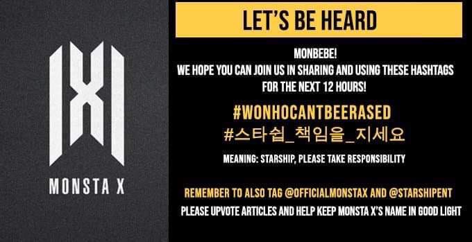 2019111412am KST onwards23rd Hashtags @OfficialMonstaX  @STARSHIPent  #WonhoCantBeErased  #스타쉽_책임을_지세요