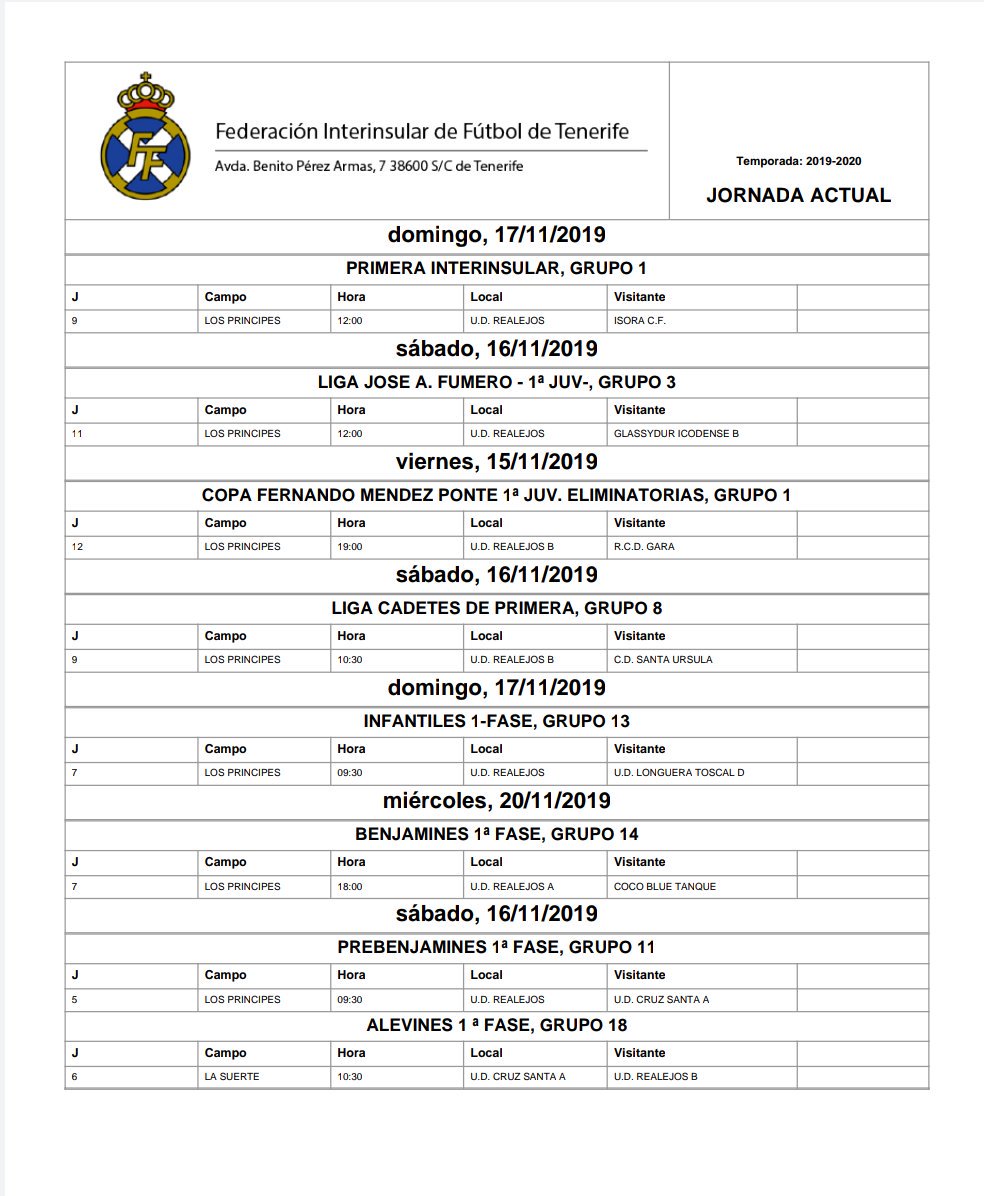 Horario de los partidos oficiales para nuestros equipos en la actual jornada.
    #AdelanteRealejos
    #SomosUDR
