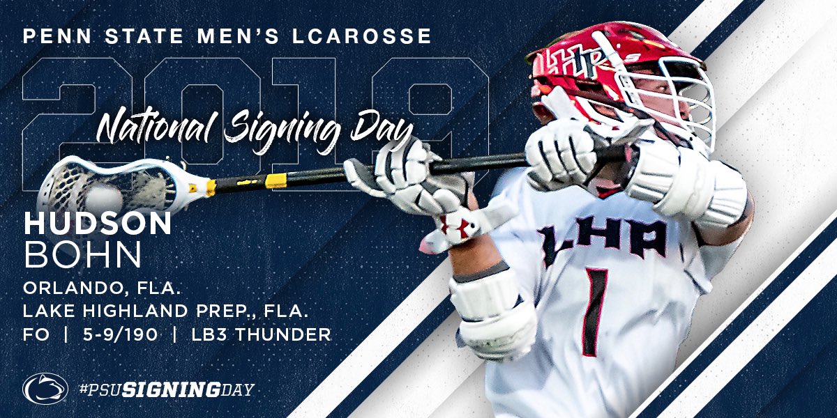 PennStateMLAX's tweet photo. 🚨 SIGNING ANNOUNCEMENT🚨

#PSUSIGNINGDAY 🦁🥍

Hudson Bohn / @hudsonbohn31
➡️ Face-Off
📍Lake Highland Prep, FL
📈 5-9 | 190
🏅2x All-District, FL Single Season Record Holder for GBs
Inside Lacrosse ⭐️⭐️⭐️⭐️ Recruit
💻 https://t.co/MV6wlRbAYg…

#WeAre https://t.co/ffImHcQqm0