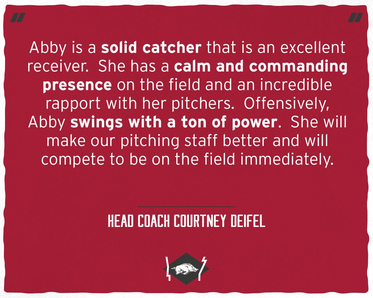 RazorbackSB's tweet image. Coach Deifel weighs in on what Abby brings to the battery in Fayetteville ➡️