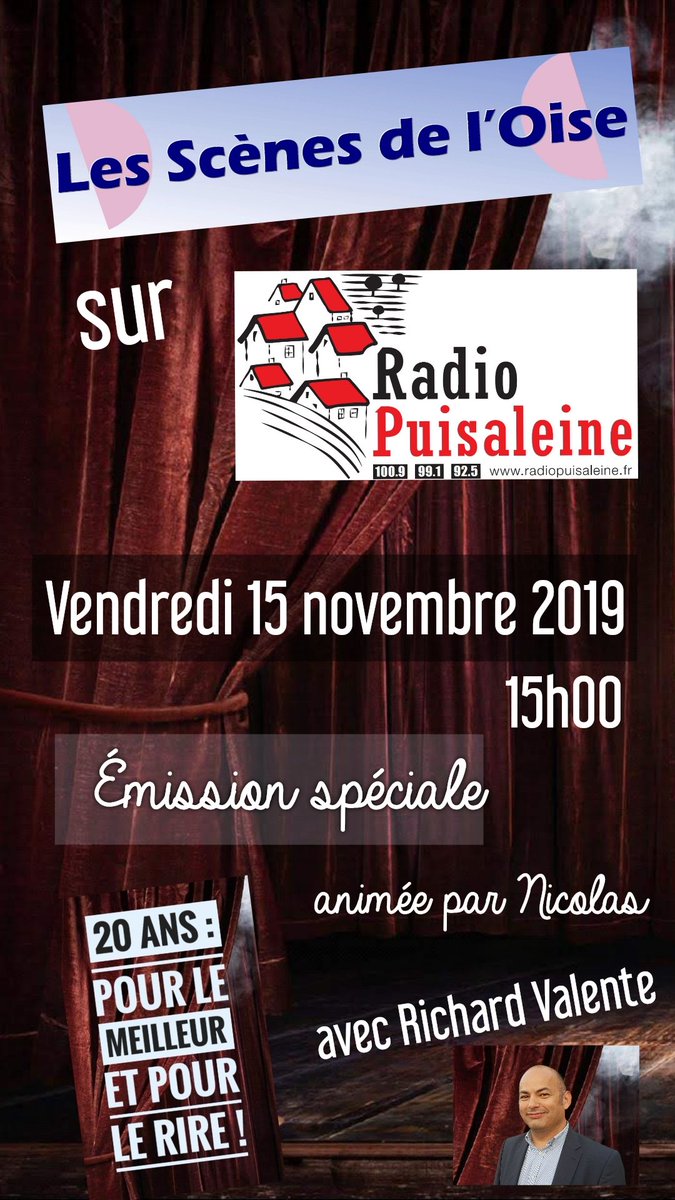 scenesdelo2's tweet photo. Avant de fêter les 20 ans des Scènes de l'Oise ensemble, Rendez-vous Vendredi 15 novembre à 15h00 sur Radio #Puisaleine ! https://t.co/Lb2PkY8Pyz https://t.co/1EvLhlTKat
