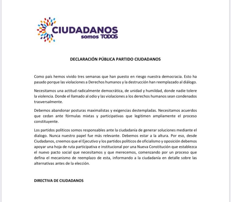 DECLARACIÓN PÚBLICA PARTIDO CIUDADANOS: