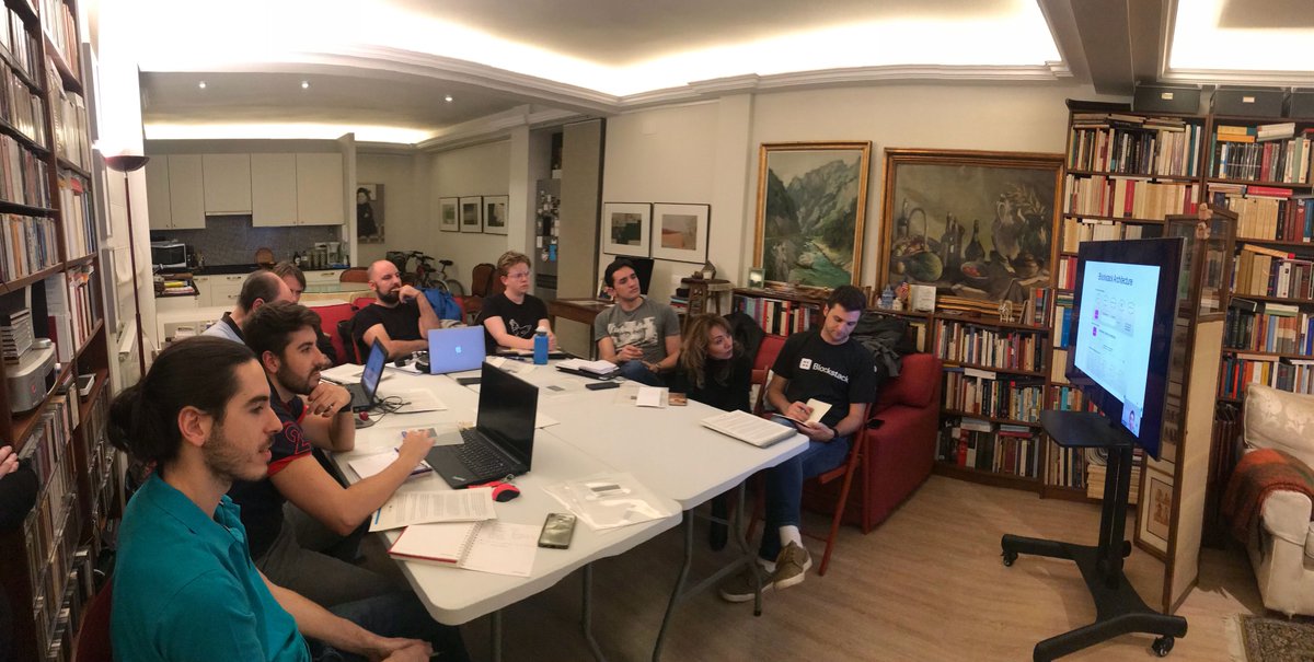 StacksCommunity's tweet image. We love our growing #BlockstackGlobal community!
Here's a snap of some very, very focused #Blockstackers at the latest #BlockstackMadrid meetup: