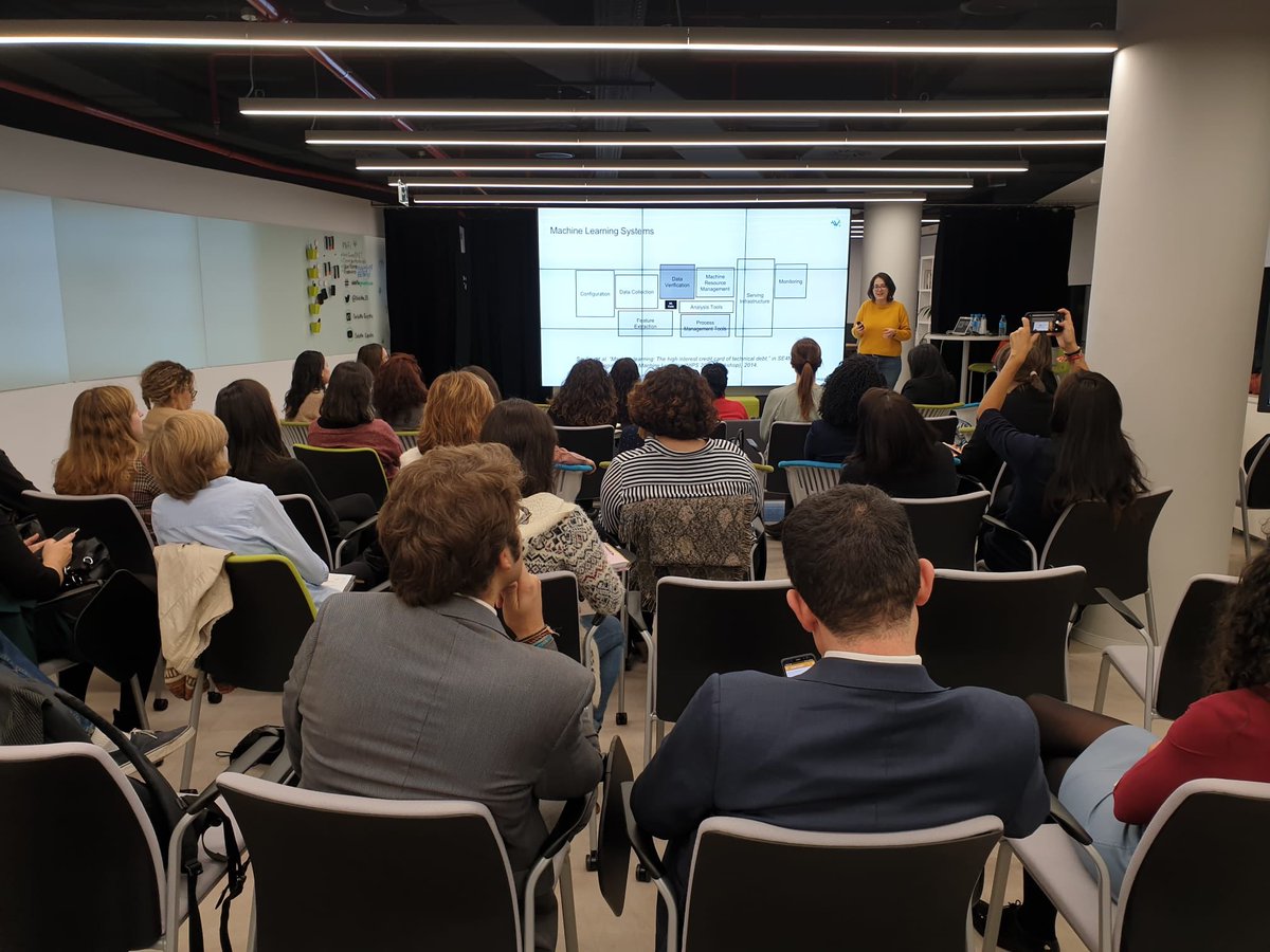 WiMLDS_Madrid's tweet photo. @mariamedp talking about #MachineLearning systems, #DataScience proccess &amp; #DevOps in our #meetup of #wimlds at @Deloitte_ES https://t.co/8v513psPJT