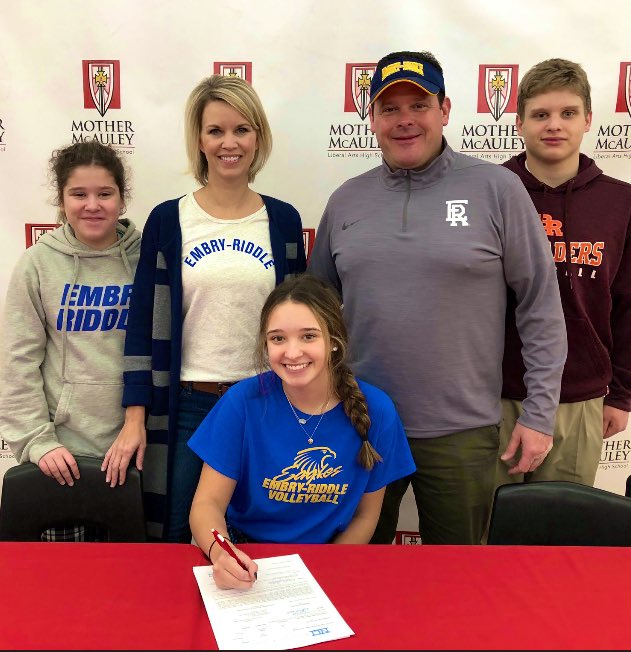 cpd8939's tweet photo. So proud of my daughter, Devyn, signing her National Letter of Intent this morning to continue her education and volleyball career at Embry-Riddle Aeronautical University in Daytona Beach, FL. You earned it kid. Love yah! Go Eagles! https://t.co/RTeQGFPpA0