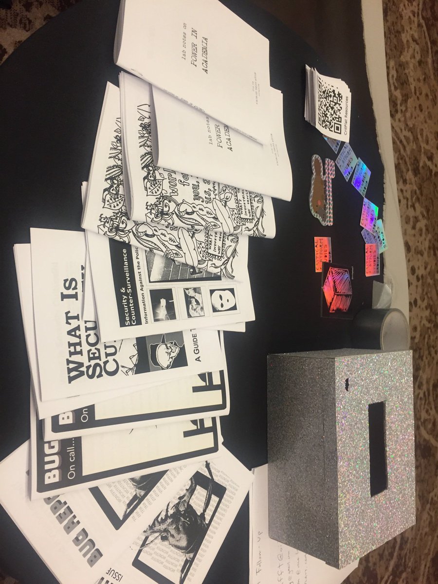 critplat's tweet photo. we had zines on counter-surveillance, hierarchies in academic power, the non-profit industrial complex, and by @techworkersco #MyTechFunding https://t.co/Pa4MJ8BCxb