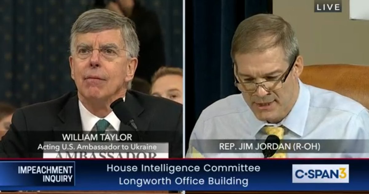 JORDAN: EXACTLY! YOU DON'T KNOW ANYTHING! Here is a piece of paper from Sondland! TAYLOR: Oh, sure, bring it by!(Taylor is starting to grin-fuck this fool hard.)