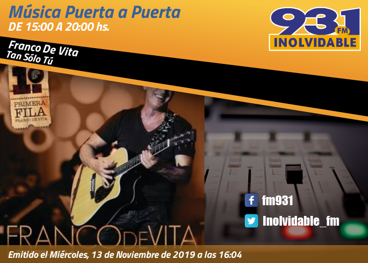 Inolvidable_FM's tweet photo. Somos una radio donde hay buena música.
#Ahora en 93.1 FM Inolvidable @FrancoDeVita, @Al3jandraGuzman #TanSoloTu https://t.co/ZwozMi3zBh