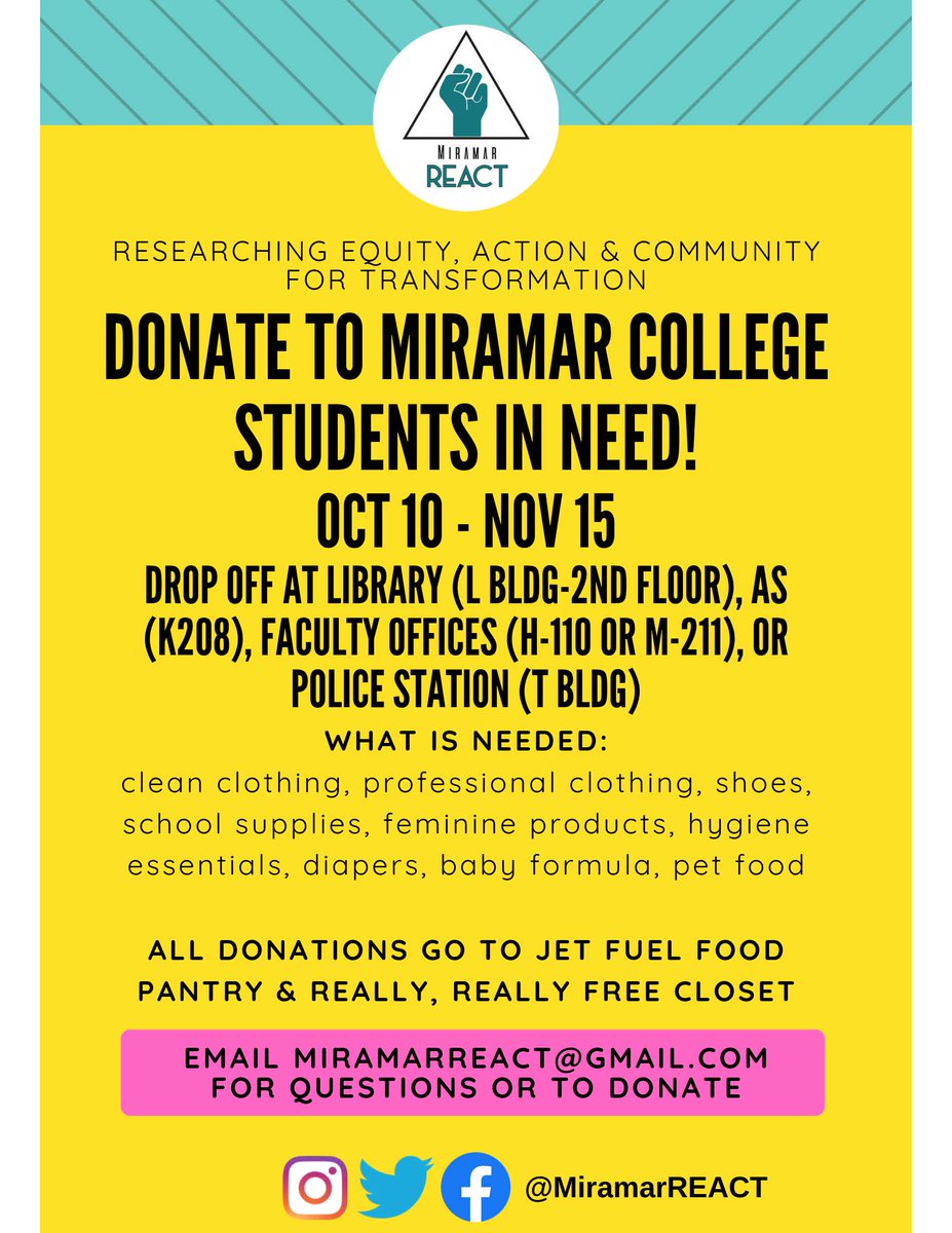 SDMiramar's tweet image. Just a few days left in our donation drive! Thank you all for your incredible support of students!