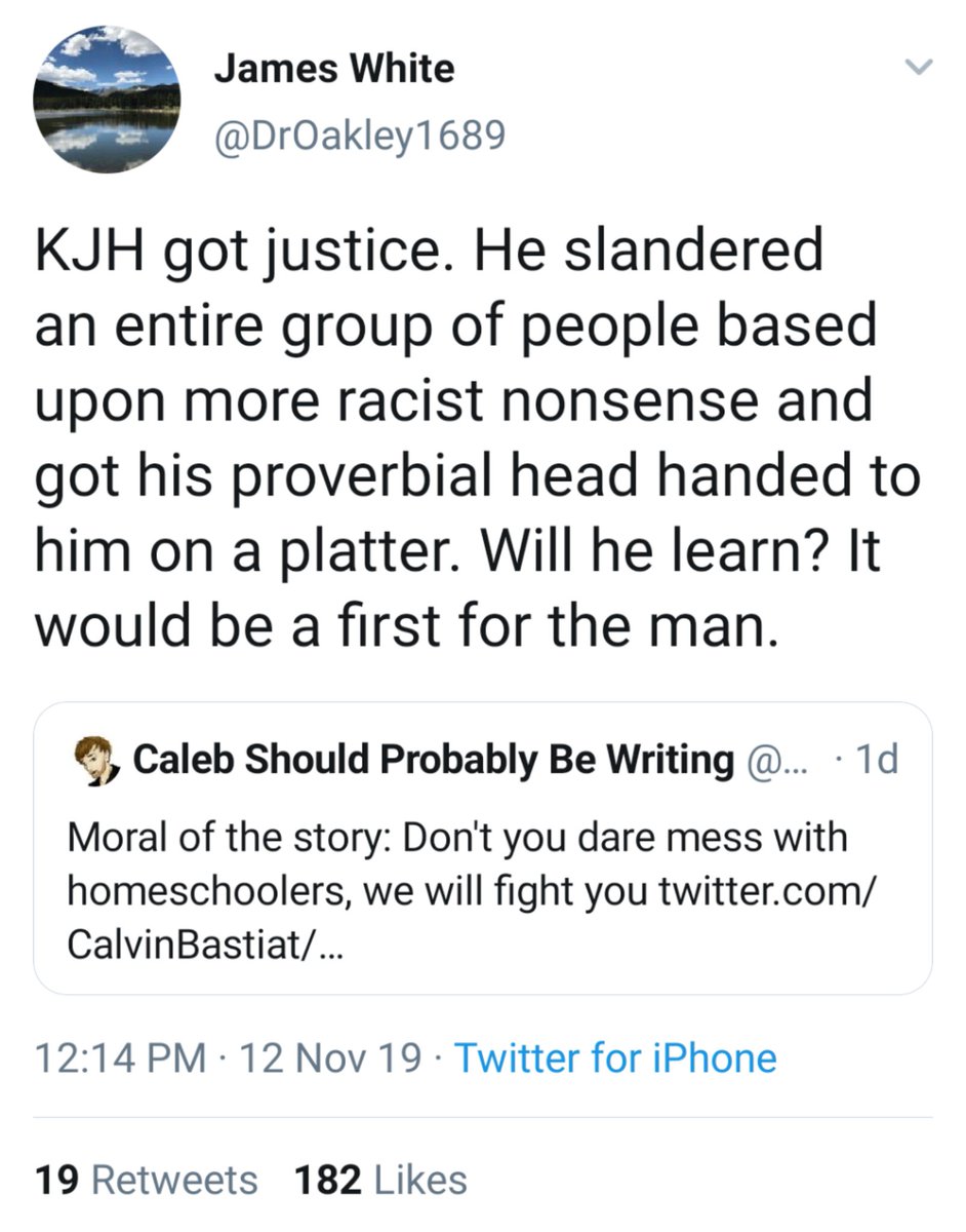 Did  @KyleJamesHoward really say that homeschooling is racist, or that homeschoolers are racist? Let’s take a look at “Mr. Howard’s" supposed "racist and bitter slanders” ( @toddpruitt6), tweet by tweet. A thread: 1/